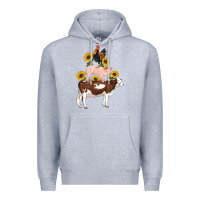 Heather Grey western farm life cow pig rooster with sunflowers Premium Hoodie - Artiststas