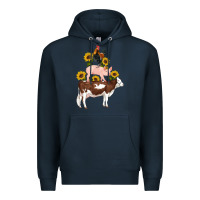 Navy western farm life cow pig rooster with sunflowers Premium Hoodie - Artiststas