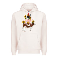Pale Pink western farm life cow pig rooster with sunflowers Premium Hoodie - Artiststas