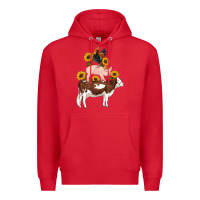 Red western farm life cow pig rooster with sunflowers Premium Hoodie - Artiststas