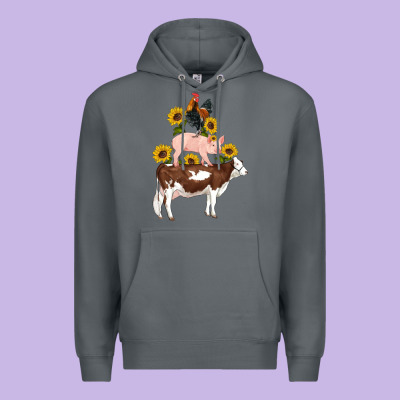 Western Farm Life Cow Pig Rooster With Sunflowers Premium Hoodie Designed By Artiststas