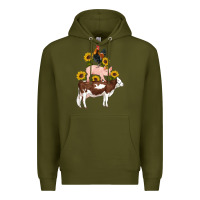 Army Green western farm life cow pig rooster with sunflowers Premium Hoodie - Artiststas