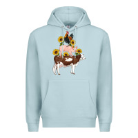 Blue Mist western farm life cow pig rooster with sunflowers Premium Hoodie - Artiststas