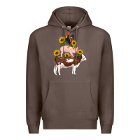 Coffee western farm life cow pig rooster with sunflowers Premium Hoodie - Artiststas
