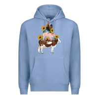 Colony Blue western farm life cow pig rooster with sunflowers Premium Hoodie - Artiststas