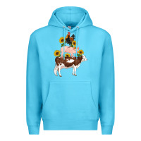Ocean Blue western farm life cow pig rooster with sunflowers Premium Hoodie - Artiststas