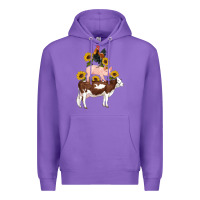 Purple western farm life cow pig rooster with sunflowers Premium Hoodie - Artiststas