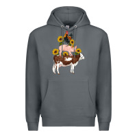 Rock western farm life cow pig rooster with sunflowers Premium Hoodie - Artiststas