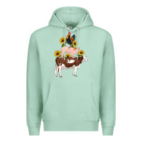 Seafoam western farm life cow pig rooster with sunflowers Premium Hoodie - Artiststas