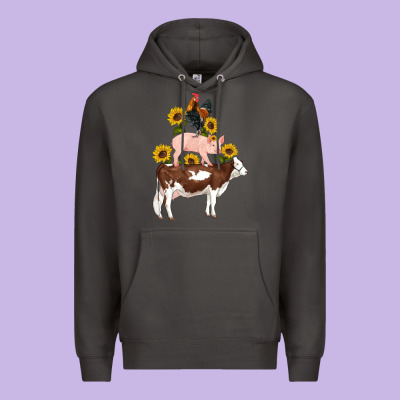 Western Farm Life Cow Pig Rooster With Sunflowers Premium Hoodie Designed By Artiststas