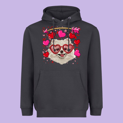Heavyweight Hoodie valentine's day white pomeranian