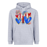 Heather Grey 4th of july hearts Heavyweight Hoodie - texasbilliewilder