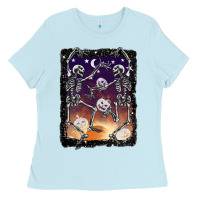 Baby Blue halloween dancing skeletons stars Ladies Tee - BarkalooDesign