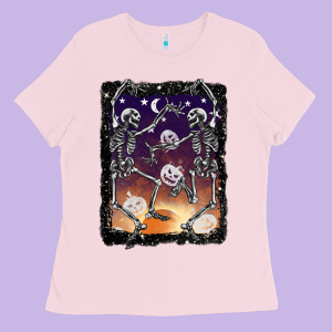 Halloween Dancing Skeletons Stars Ladies Tee Designed By Barkaloodesign