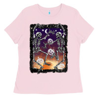 Bubblegum Pink halloween dancing skeletons stars Ladies Tee - BarkalooDesign