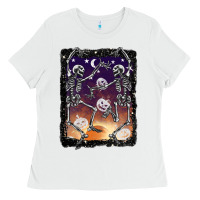 White halloween dancing skeletons stars Ladies Tee - BarkalooDesign