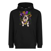 Black mardi gras hat  english bulldog Heavyweight Hoodie - RanaPortraitStore