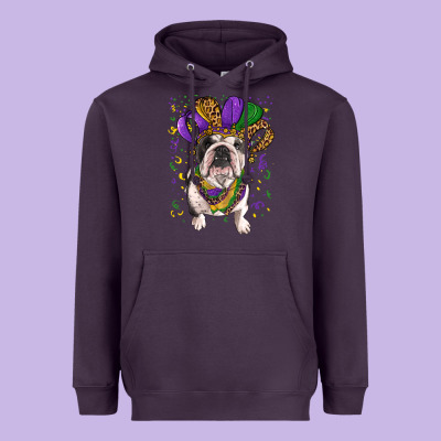Heavyweight Hoodie mardi gras hat  english bulldog
