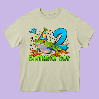 Birthday Boy Frog Age 2 Heavy Core Tee Designed By Lillyallendesigns