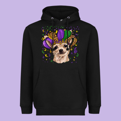 Heavyweight Hoodie mardi gras hat chihuahua