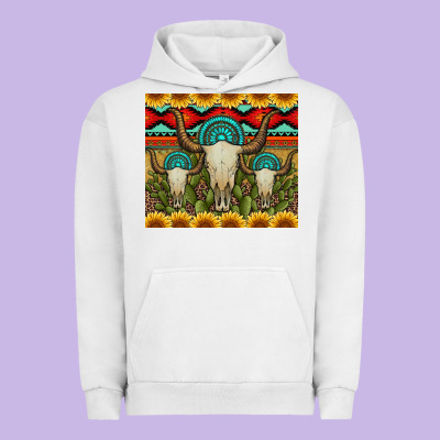 Bull Skulls Gemstones And Cactus With Leopard And Aztec Urban Hoodie Designed By Artiststas