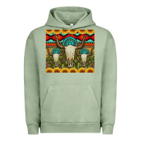 Pigment Oil Green bull skulls gemstones and cactus with leopard and aztec Urban Hoodie - Artiststas