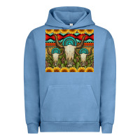 Pigment Pebble Blue bull skulls gemstones and cactus with leopard and aztec Urban Hoodie - Artiststas