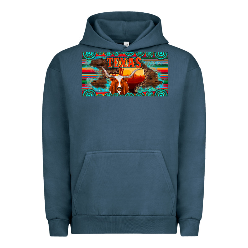 Texas And Map With Longhorn Serape Gemstone Licanse Plate Urban Hoodie by Artiststas | Teevron