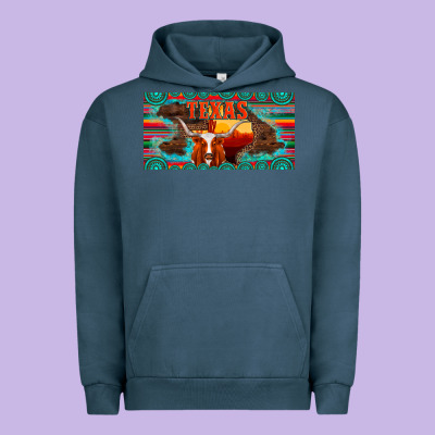 Texas And Map With Longhorn Serape Gemstone Licanse Plate Urban Hoodie Designed By Artiststas