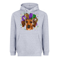 Heather Grey mardi gras hat dachshund Heavyweight Hoodie - RanaPortraitStore