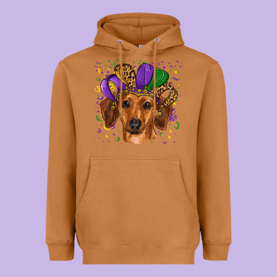 Heavyweight Hoodie mardi gras hat dachshund