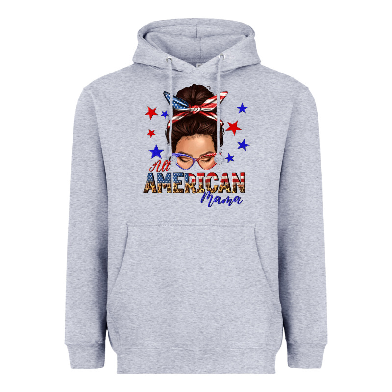 All American Mama Messy Bun Heavyweight Hoodie by texasbilliewilder | Teevron