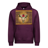 Mauve Wine bull skull flowers glitter and leopard Urban Hoodie - Artiststas