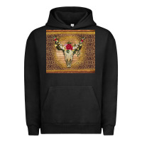 Pigment Black bull skull flowers glitter and leopard Urban Hoodie - Artiststas