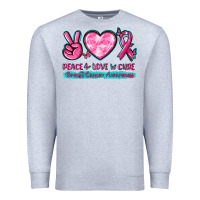 Heather Grey Peace Love Cure Breast Cancer Awareness Premium Sweatshirt - texasbilliewilder