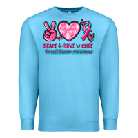 Ocean Blue Peace Love Cure Breast Cancer Awareness Premium Sweatshirt - texasbilliewilder
