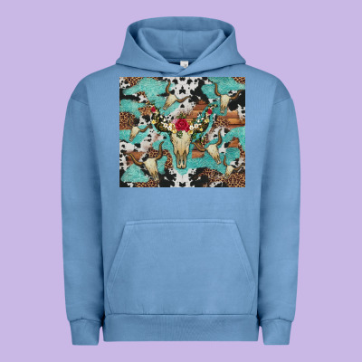 Bull Skull Flowers Cowhides And Leopard Urban Hoodie Designed By Artiststas
