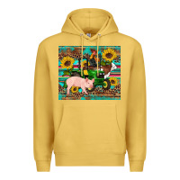 Antique Gold western farm tractor pig rooster cow sunflowers Premium Hoodie - Artiststas