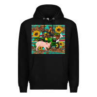 Black western farm tractor pig rooster cow sunflowers Premium Hoodie - Artiststas