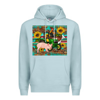Blue Mist western farm tractor pig rooster cow sunflowers Premium Hoodie - Artiststas