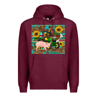 Burgundy western farm tractor pig rooster cow sunflowers Premium Hoodie - Artiststas