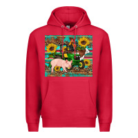 Cardinal western farm tractor pig rooster cow sunflowers Premium Hoodie - Artiststas