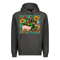 Charcoal Heather western farm tractor pig rooster cow sunflowers Premium Hoodie - Artiststas