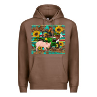 Chestnut western farm tractor pig rooster cow sunflowers Premium Hoodie - Artiststas