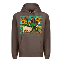 Coffee western farm tractor pig rooster cow sunflowers Premium Hoodie - Artiststas