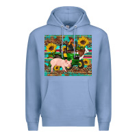 Colony Blue western farm tractor pig rooster cow sunflowers Premium Hoodie - Artiststas