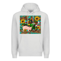Dove Grey western farm tractor pig rooster cow sunflowers Premium Hoodie - Artiststas