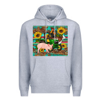 Heather Grey western farm tractor pig rooster cow sunflowers Premium Hoodie - Artiststas