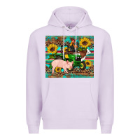 Lilac western farm tractor pig rooster cow sunflowers Premium Hoodie - Artiststas