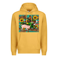 Mustard western farm tractor pig rooster cow sunflowers Premium Hoodie - Artiststas